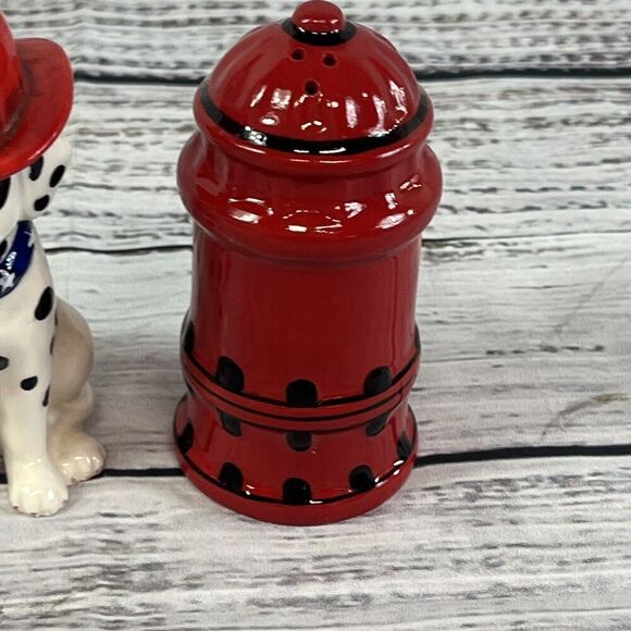 Dalmatian Dog Fire Hydrant Fireman Magnetic Salt & Pepper Shakers 3pc Set - Picture 6 of 10